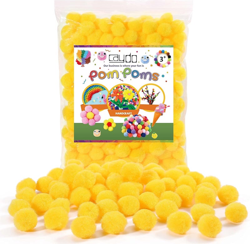 Caydo 200PCS Yellow Pom Poms, 1 Inch Rainbow Craft Pompom Soft and Fuzzy Balls for DIY Creative Crafts Projects and Decoration - Image 1